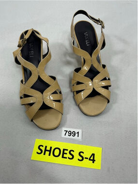 Women's VAN ELI Beige Black Patent Leather Wedge Sandals Size 9